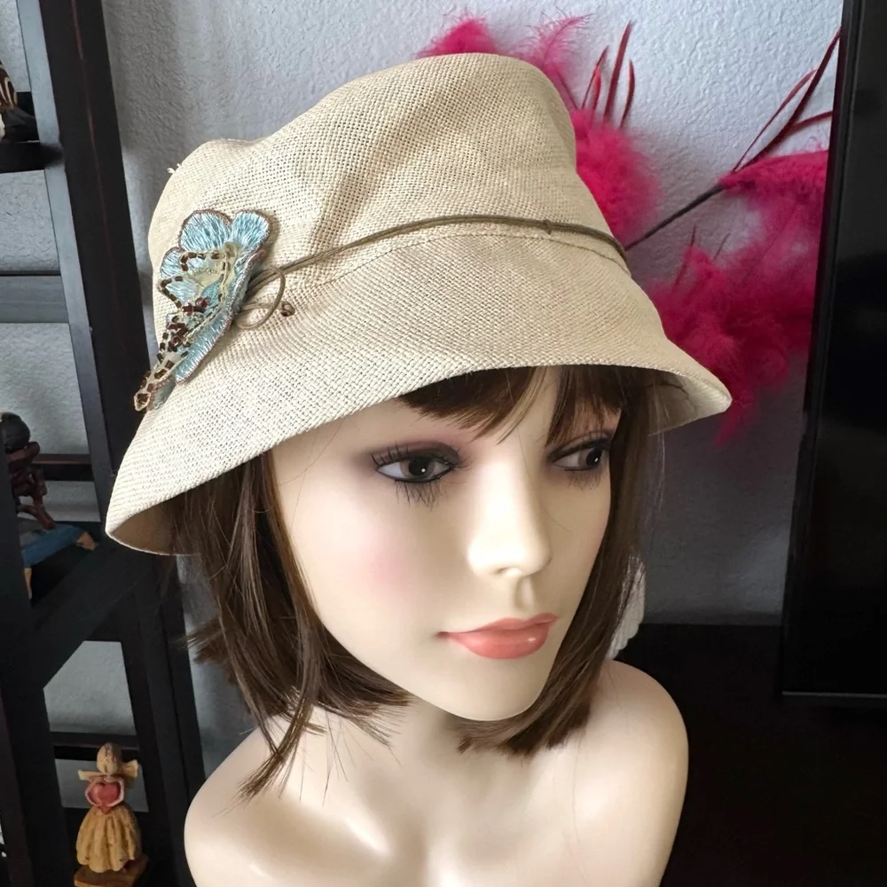 Coldwater Creek Bucket Hat with Blue Floral Accent